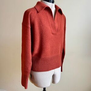 BANANA REPUBLIC Cashmere Rugby Sweater Polo Rust Copper Sienna Size Medium